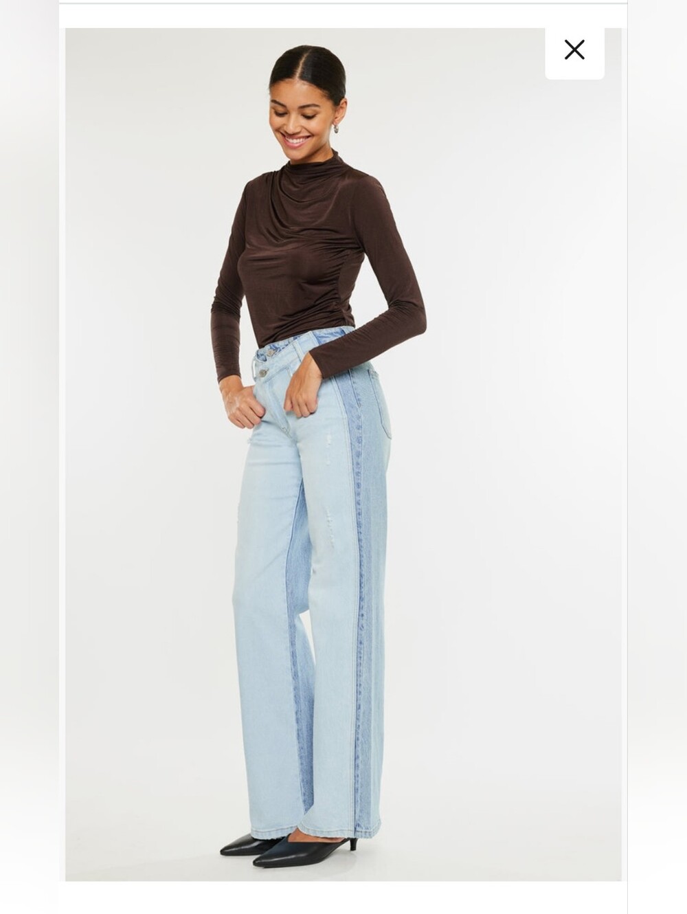 KanCan Clara High-Rise Wide Leg Jeans in Light Blue Two-Tone Denim- Wore 1x